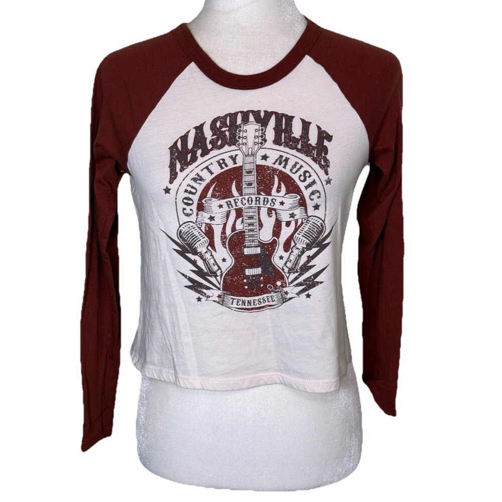 Women Nashville Country Music Graphic Raglan Baseball Tee Long Sleeve Size Sm